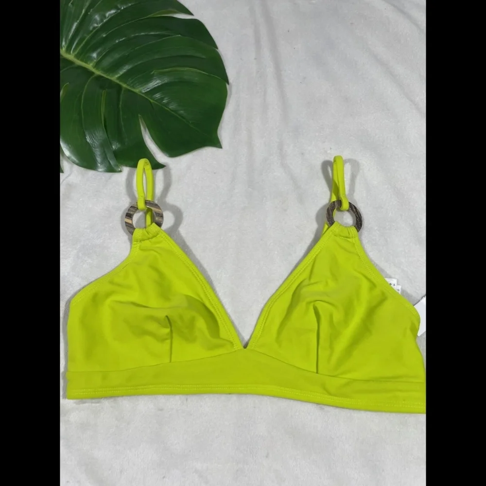 NWT $30 TOPSHOP‎ Ring Detail Triangle Bikini Top In Lime Green [SZ 6 US ]